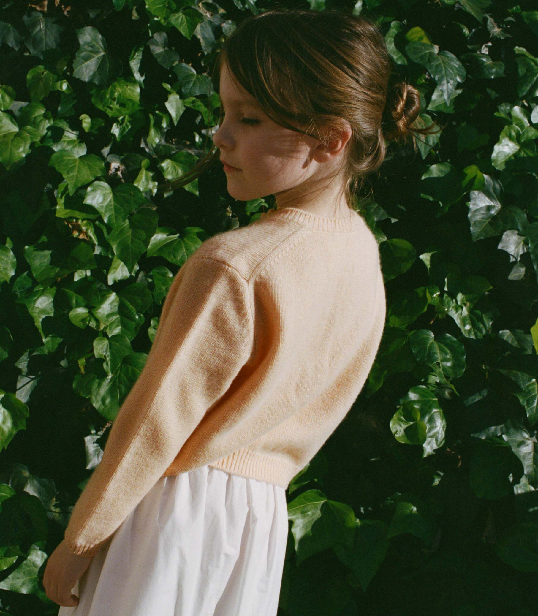 PETIT GARDENIA CASHMERE CARDIGAN -- LIGHT PEACH SORBET